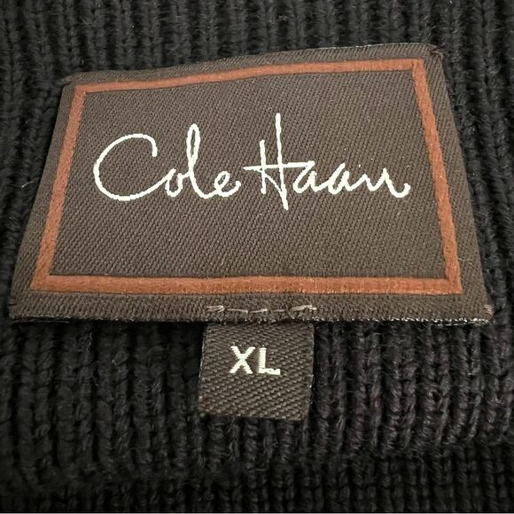 Cole Haan Mens Chocolate Brown Wool Cardigan Sweater XL Full Zip Leather Trim - Picture 8 of 10